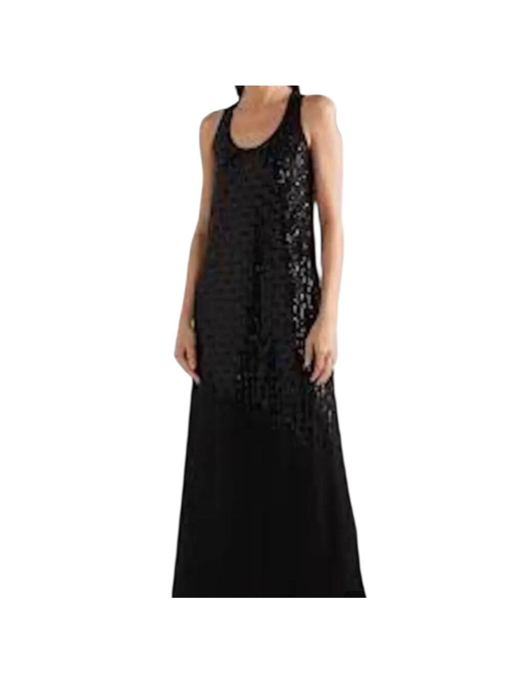 Marie France Van Damme Sequin Jersey Racerback Maxi Tank Dress Black Size 14